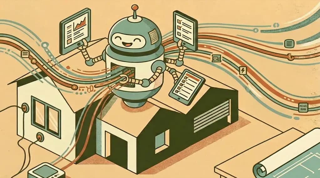 A robot evaluating a house with data flowing in