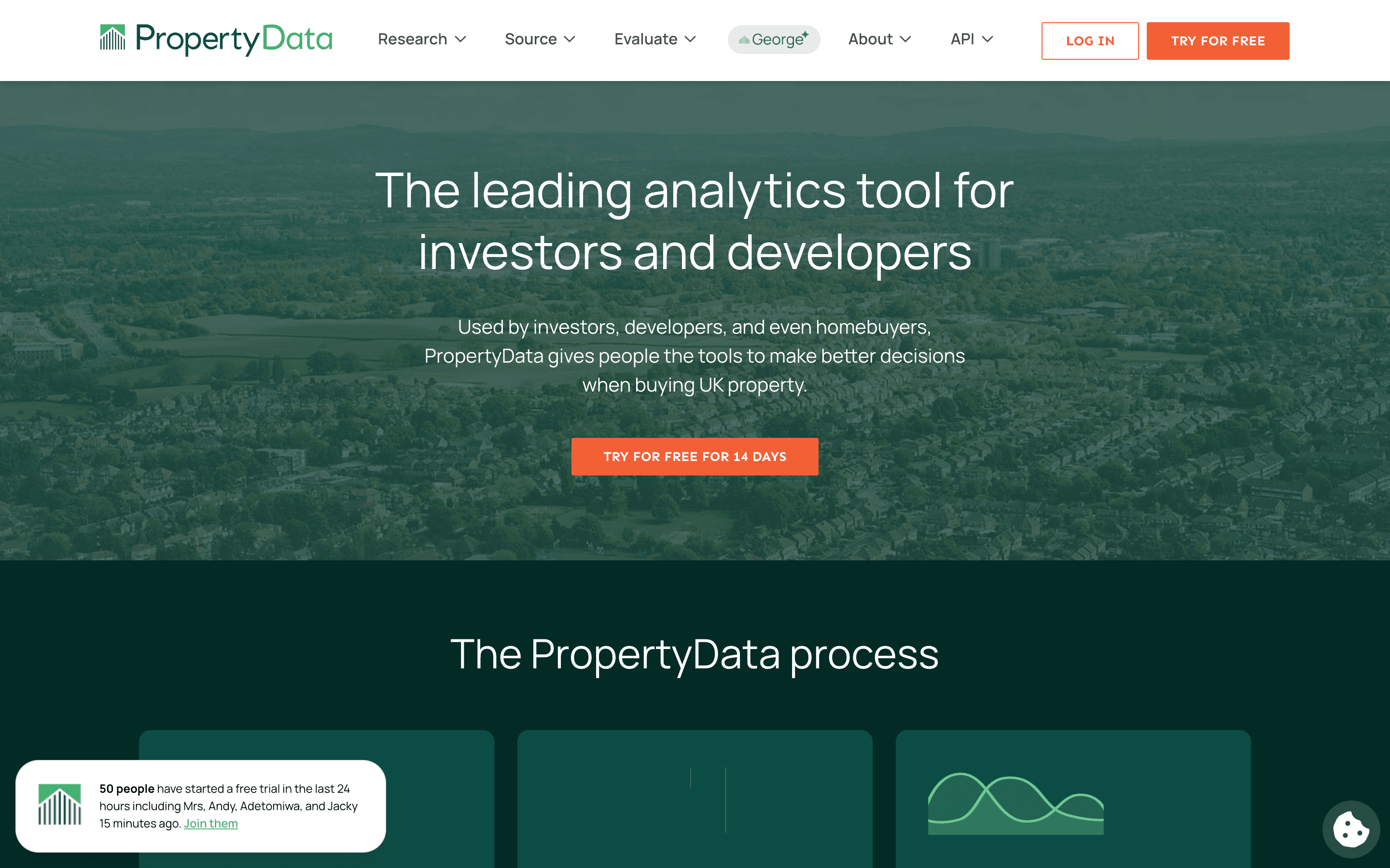 PropertyData property market analytics website screenshot