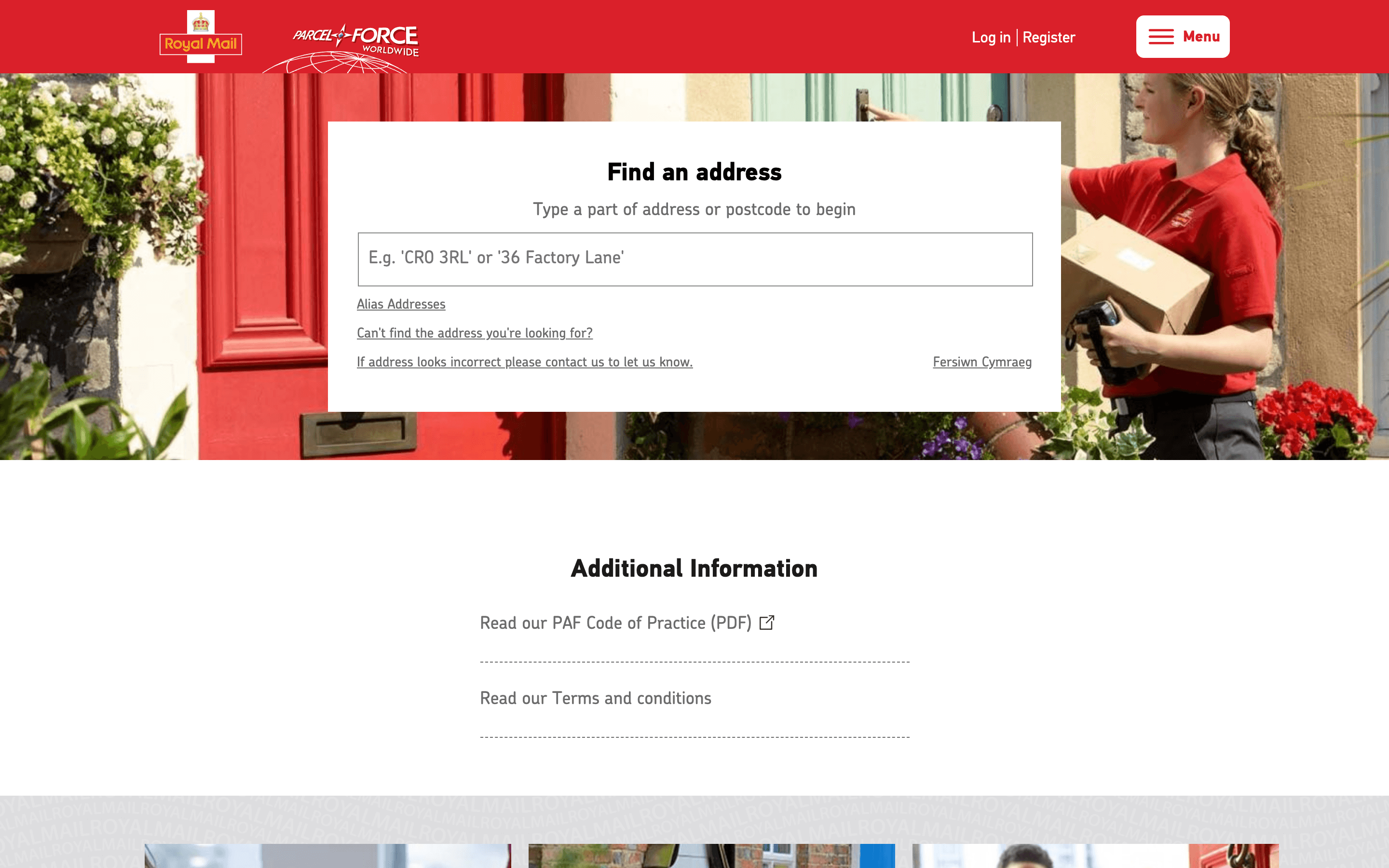 Royal Mail PAF Postcode Finder website screenshot
