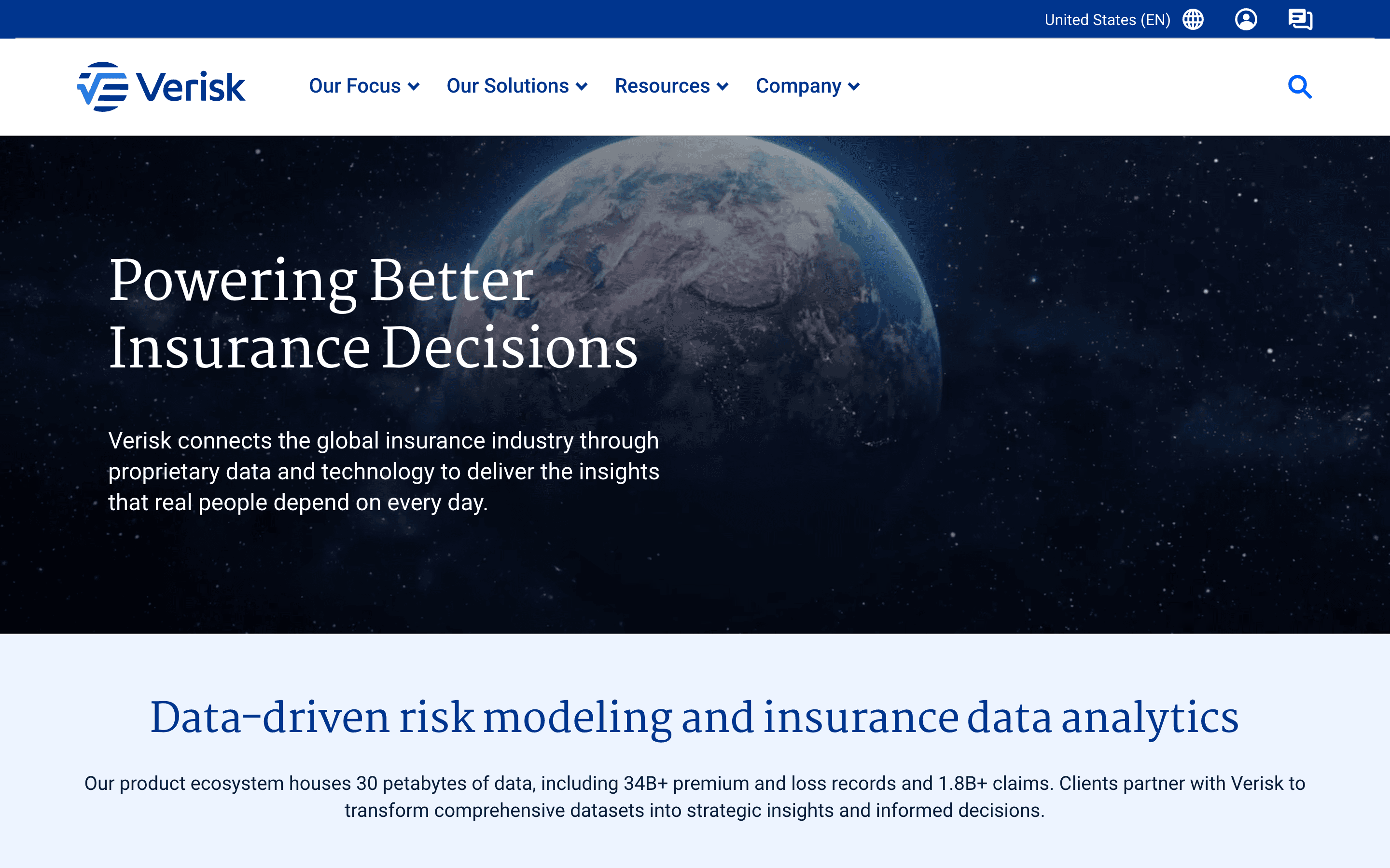 Verisk insurance risk analytics website screenshot